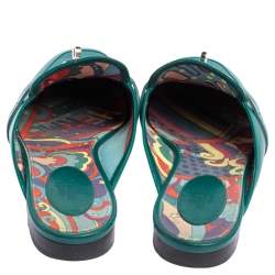 Hermes Green Leather Palladium Plated Oz  Flat Mules Size 40