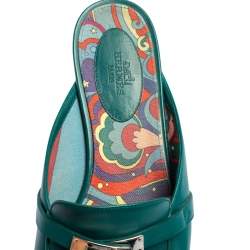 Hermes Green Leather Palladium Plated Oz  Flat Mules Size 40