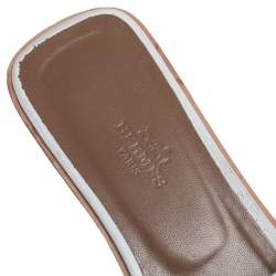 Pre Owned Hermes White Leather Studded Oran Flats Size 37.5