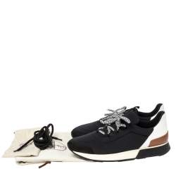 Hermés Black/White Fabric And Leather Miles Low Top Sneakers Size 38