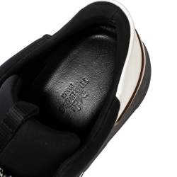 Hermés Black/White Fabric And Leather Miles Low Top Sneakers Size 38