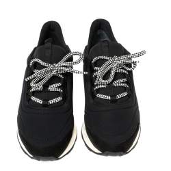 Hermés Black/White Fabric And Leather Miles Low Top Sneakers Size 38