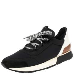 Hermés Black/White Fabric And Leather Miles Low Top Sneakers Size 38