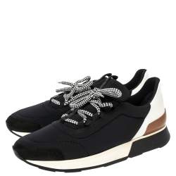 Hermés Black/White Fabric And Leather Miles Low Top Sneakers Size 38