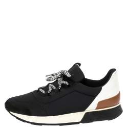 Hermés Black/White Fabric And Leather Miles Low Top Sneakers Size 38
