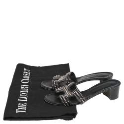 Pre Owned Hermes Black Leather Oasis Slide Sandals Size 38