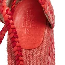 Pre Owned Hermes Red/Pink Leather And Suede Epice Tresse Espadrille Wedge Sandals Size 39