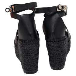 Pre Owned Hermes Black Leather Espadrille Tipoli Sandals Size 35