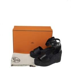 Pre Owned Hermes Black Leather Espadrille Tipoli Sandals Size 35