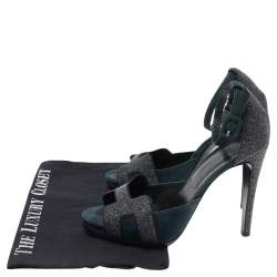 Pre Owned Hermes Blue Suede and Glitter Ankle Strap Sandals Size 38.5