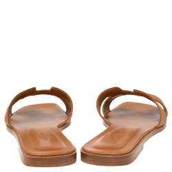 Pre Owned Hermes Brown Leather Oran Flat Sandals Size 39