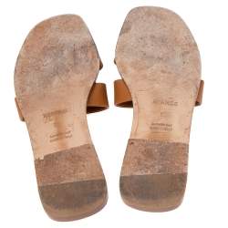 Pre Owned Hermes Brown Leather Oran Flat Sandals Size 39