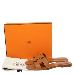 Pre Owned Hermes Brown Leather Oran Flat Sandals Size 39