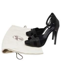 Pre Owned Hermes Black Suede Embellished Ankle Strap Sandals Size 38.5