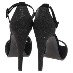 Pre Owned Hermes Black Suede Embellished Ankle Strap Sandals Size 38.5