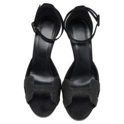 Pre Owned Hermes Black Suede Embellished Ankle Strap Sandals Size 38.5