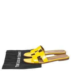 Pre Owned Hermes Yellow  Leather Oran Flat Sandals Size 40