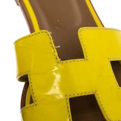 Pre Owned Hermes Yellow  Leather Oran Flat Sandals Size 40