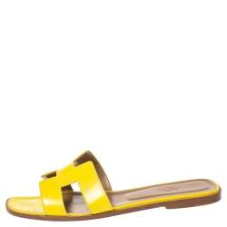 Pre Owned Hermes Yellow  Leather Oran Flat Sandals Size 40