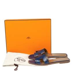 Hermes Blue Perforated Leather Oran  Sandals Size 37