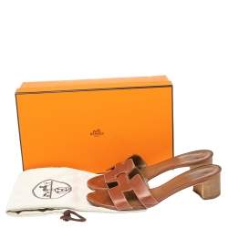 Pre Owned Hermes Brown Leather Oasis Sandals Size 36.5