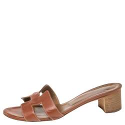 Pre Owned Hermes Brown Leather Oasis Sandals Size 36.5