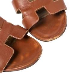 Pre Owned Hermes Brown Leather Oasis Sandals Size 36.5