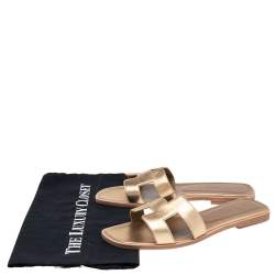 مملوكة مسبقًا Hermes Gold Leather Oran Flat Sandals Size 38