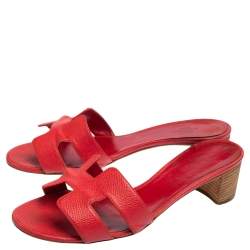 Hermes Rose Epsom Leather Oasis Slide Sandals Size 38