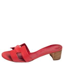 Hermes Rose Epsom Leather Oasis Slide Sandals Size 38