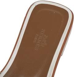 Pre Owned Hermes White Leather Oran Flats Sandals Size 37