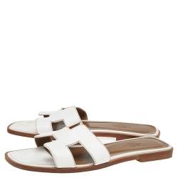 Pre Owned Hermes White Leather Oran Flats Sandals Size 37