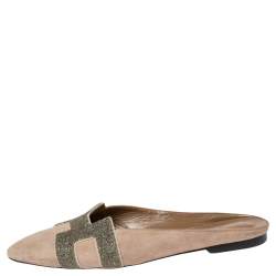 Hermes Beige Suede Roxane Mules Size 38