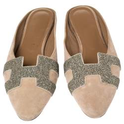 Hermes Beige Suede Roxane Mules Size 38