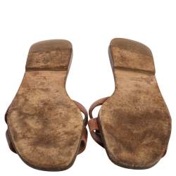 Pre Owned Hermes Brown Leather Oran Flats Size 37