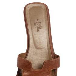 Pre Owned Hermes Brown Leather Oran Flats Size 37