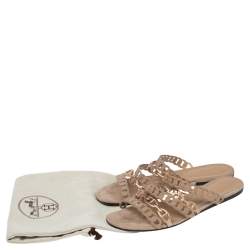 Pre Owned Hermes Beige/Gold Suede D'ancre Chaine Flat Sandals Size 39