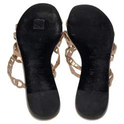 Pre Owned Hermes Beige/Gold Suede D'ancre Chaine Flat Sandals Size 39