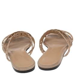 Pre Owned Hermes Beige/Gold Suede D'ancre Chaine Flat Sandals Size 39