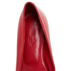 Pre Owned Hermes Red Leather Ballet Flats Size 36.5