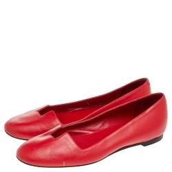 Pre Owned Hermes Red Leather Ballet Flats Size 36.5