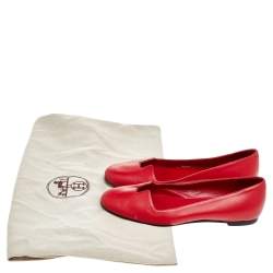Pre Owned Hermes Red Leather Ballet Flats Size 36.5