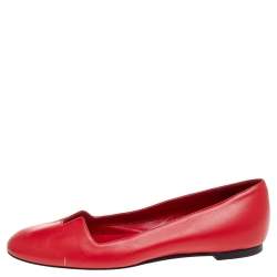Pre Owned Hermes Red Leather Ballet Flats Size 36.5