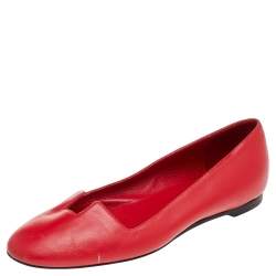 Pre Owned Hermes Red Leather Ballet Flats Size 36.5