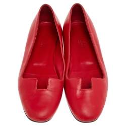 Pre Owned Hermes Red Leather Ballet Flats Size 36.5