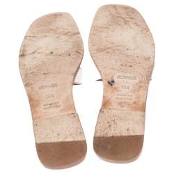 Pre Owned Hermes White Leather Oran Slide Sandals Size 38.5