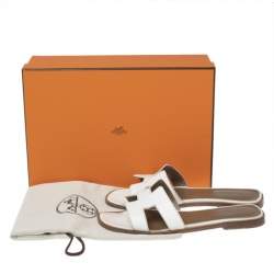 Pre Owned Hermes White Leather Oran Slide Sandals Size 38.5