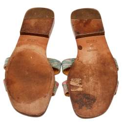 Hermes Beige Printed Canvas Oran Sandals Size 37
