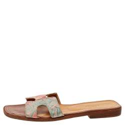 Hermes Beige Printed Canvas Oran Sandals Size 37