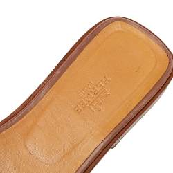 Hermes Beige Printed Canvas Oran Sandals Size 37